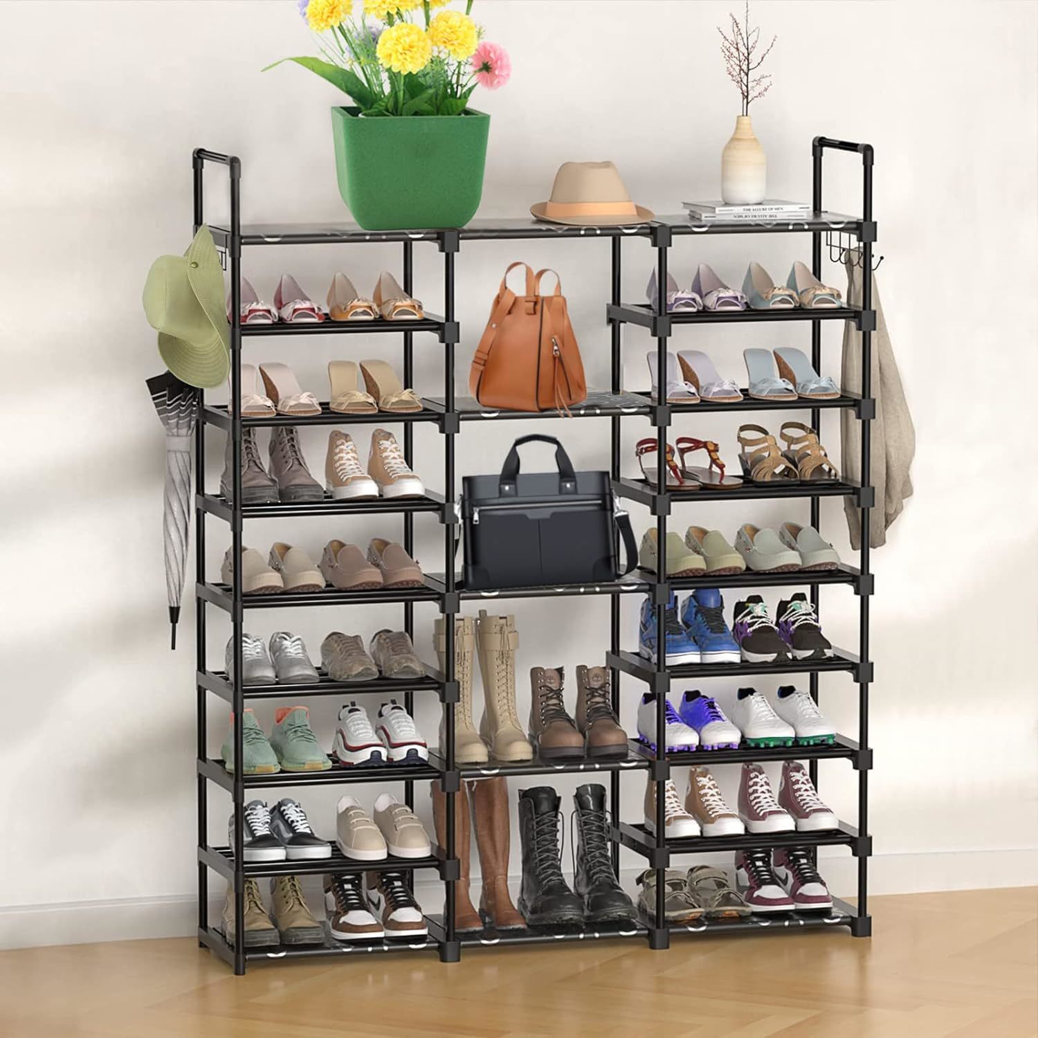 Simple Trending 3-Tier Stackable Shoe Rack, Expandable & Adjustable Fabric Shoe  Shelf Storage Organizer, Bronze
