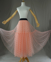 Peach Polka Dot Long Tulle Skirt Peach Tiered Tulle Skirt Holiday Outfit Plus image 1