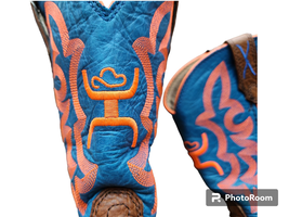 Twisted X Hooey Youth Kids Western Cowboy Boots Size 3M USED Blue and Orange image 4