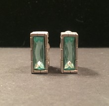70s Givenchy Paris New York clip on earrings with blue/green faceted glass stone