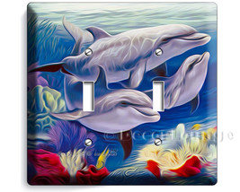 Dolphins happy family in tropical sea colorful ocean floor double light ... - $15.99