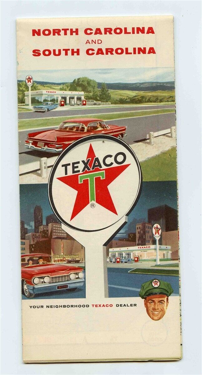 Texaco North Carolina and South Carolina Road Map Rand McNally 1962 US
