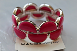 Liz Claiborne Silver Tone Stretch Bracelet Half Moons Hot Pink Color New - $16.44