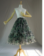 Women Knee Length Puffy Tulle Skirt Army Pattern Layered Tulle Skirt A-line Plus image 4