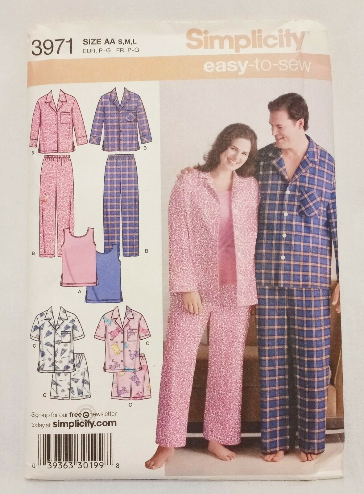 Primary image for Women and Men Pajamas Two Lengths Size AA S M L Bust 40-50 Simplicity 3971
