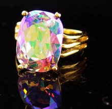 Stunning Cocktail Ring / Tavalite Rainbow Mystic fire Topaz / Gold sterl... - $175.00