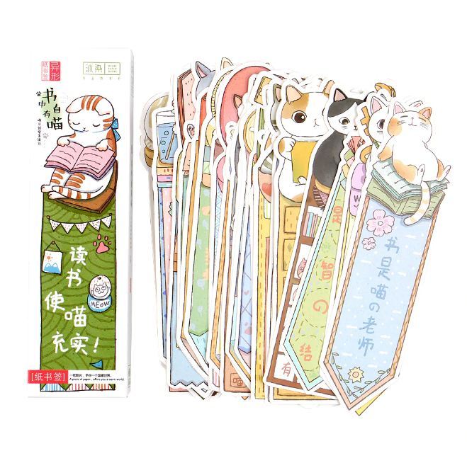 [School Supplies] 30pcs Japanese Anime Cute Cat Bookmark Index for Book ...