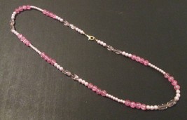 Beaded necklace, various light pink beads, gold lobster clasp, 28.75 inc... - $29.00