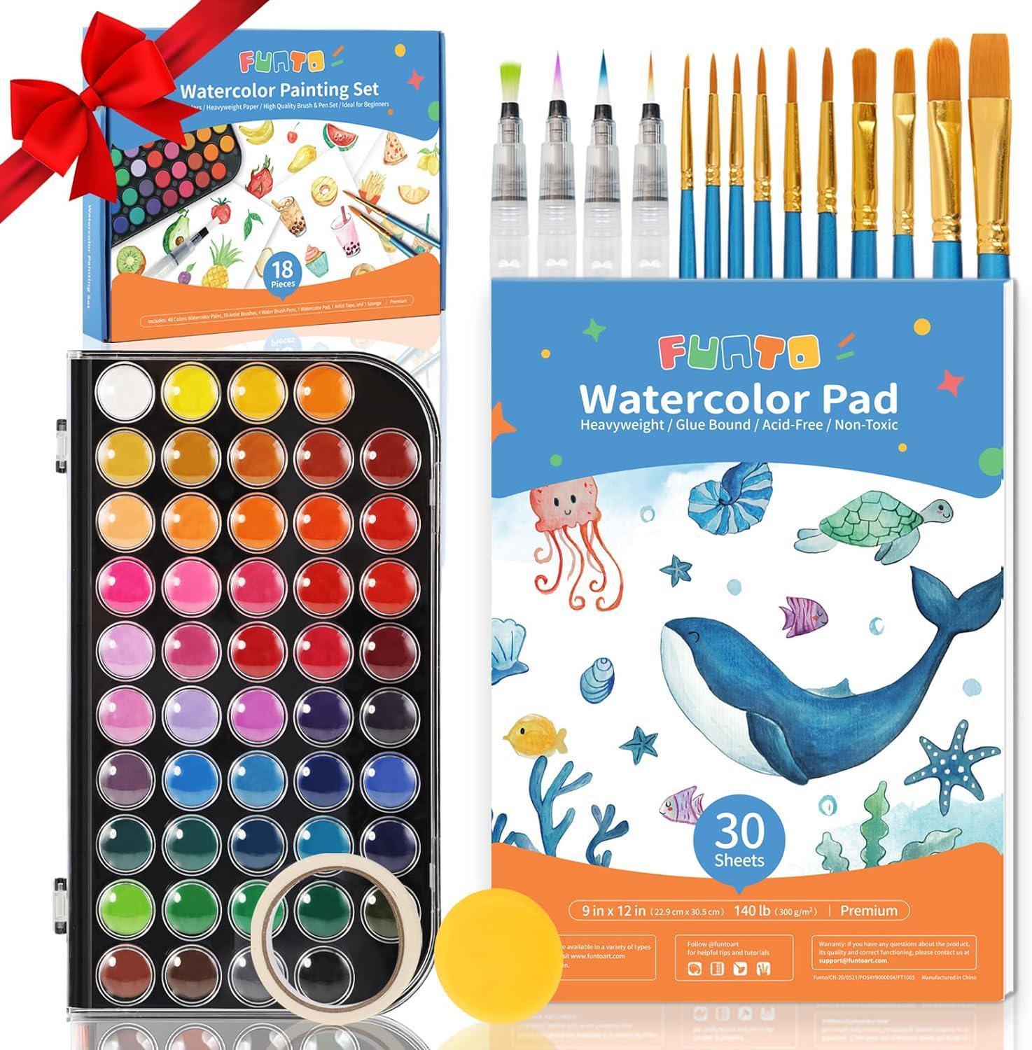 TBC The Best Crafts 16 Colors Watercolor Paint Set with 3 Bonus Brushes Non-Toxic for Student & Kids