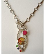 Pink Green Handmade Bubble Pendant Abstract Sterling Silver Necklace Purple - $149.00