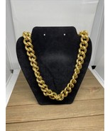 Vintage Anne Klein Textured Hollow Large Gold Link Necklace Chunky - $39.59