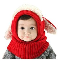 Unique Winter Baby Hat/Cap Useful Warm Cute Woolen Baby Hat with Scarf Red