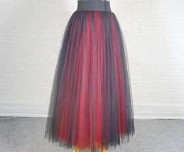 Lady Black Red Midi Tulle Skirt Outfit High Waisted Midi Party Skirt Custom Size image 2