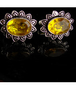 ornate Sterling Citrine Cufflinks - yellow wedding groom gift - estate m... - $95.00