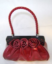 Red Faux Leather Money Bank Purse Handbag Top Slot Poly Stone Cash Savings Plug image 2