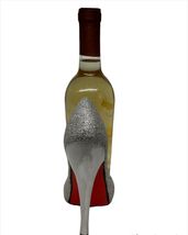 Silver Glitter Wine Bottle Holder Stiletto Shoe Design Poly Stone 8" High image 5