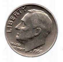 1969 D Roosevelt Dime (nickel-copper alloy) Very Light Wear - $3.99