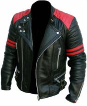 Men&#39;s Motorcycle Racing leather Jacket Soft Biker-Style Moto Classic Vin... - $99.99