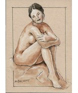 ACEO Original Painting Figure Study woman female nude pose drawing model - $16.00