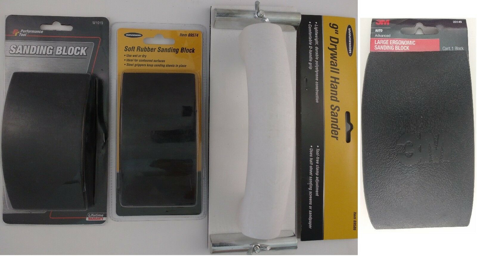 HAND SANDING BLOCKS DRYWALL 9”x3.25”, SOFT RUBBER 5”x2.5” or 5.5