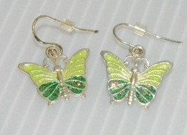 Two Tone Green Glitter Butterfly Dangle Drop Pierced Earrings Fashion Jewelry - $5.94