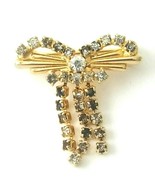Dangle Rhinestone Bow Gold Tone Brooch Pin Fashion Jewelry - $13.00