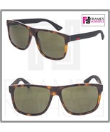 GUCCI STRIPE 0010 Black Rubber Tortoise Green Square Unisex Sunglasses G... - $187.11