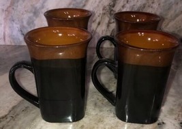 Royal Norfolk Black/Brown Stoneware Coffee Mugs Dinnerware Cups-Set Of 4-SHIP24H - $59.29