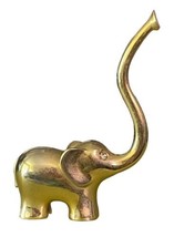 Vintage Gold Tone Elephant Trunk Up Ring Holder Rhinestone Eyes Vanity Dresser image 2