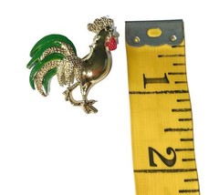 Vintage Goldtone Signed Gerry's Green Red Enamel ROOSTER Chicken Pin Brooch image 1