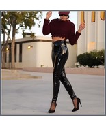 Shiny Black Tight Fit Faux Leather High Waist Front Zip Up Legging Penci... - $68.95