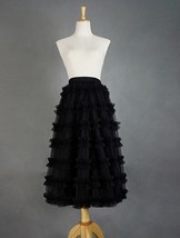 Black Tulle Midi Skirt Outfit Women Full Midi Tulle Skirt High Waisted Plus Size