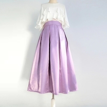 Women Light Purple Satin Midi Skirt Pleated Midi Skirt Outfit Midi Party Skirt 
