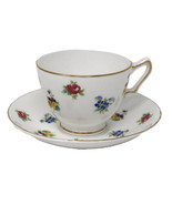 Crown Staffordshire Rose Pansy Footed Bone China Tea Cup and Saucer Gold Trim - $29.65