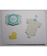 Stampin up! Handmade card Cutest Baby Ever Boy Teal Rubber Ducky Bodysuit - $6.12