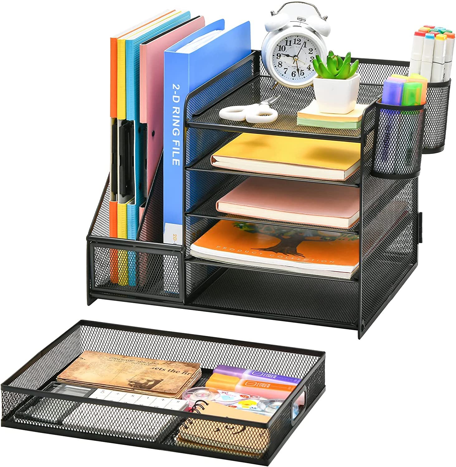 Marbrasse Desk Organizer with File Holder, 5-Tier Paper Letter Tray ...