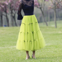 Women Bright Green Layered Tulle Skirt Outfit High Waist Wedding Skirt Plus Size