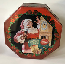 Vintage Coca-Cola Christmas 1997 Tin Box Cookie Gift Santa Octogon 7.5 x... - $15.00