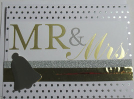Wedding Handmade card White Silver Mr. &amp; Mrs. Bell Foil Glitter w/envelope - $6.12