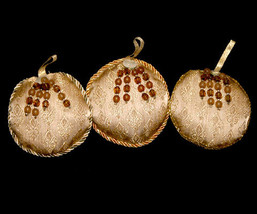 Set #2 - 3 Round Tapestry Christmas Ornaments with Brown Beads - $8.98