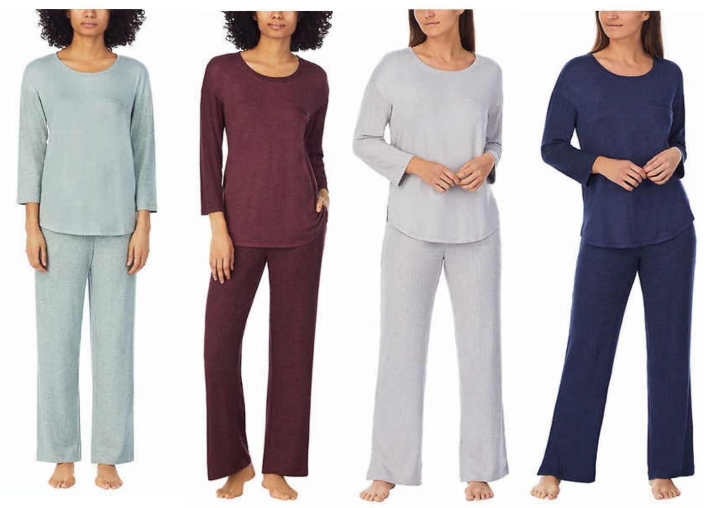 New Carole Hochman 4-Piece Cotton Pajama Set Blue Purple Grey XXL