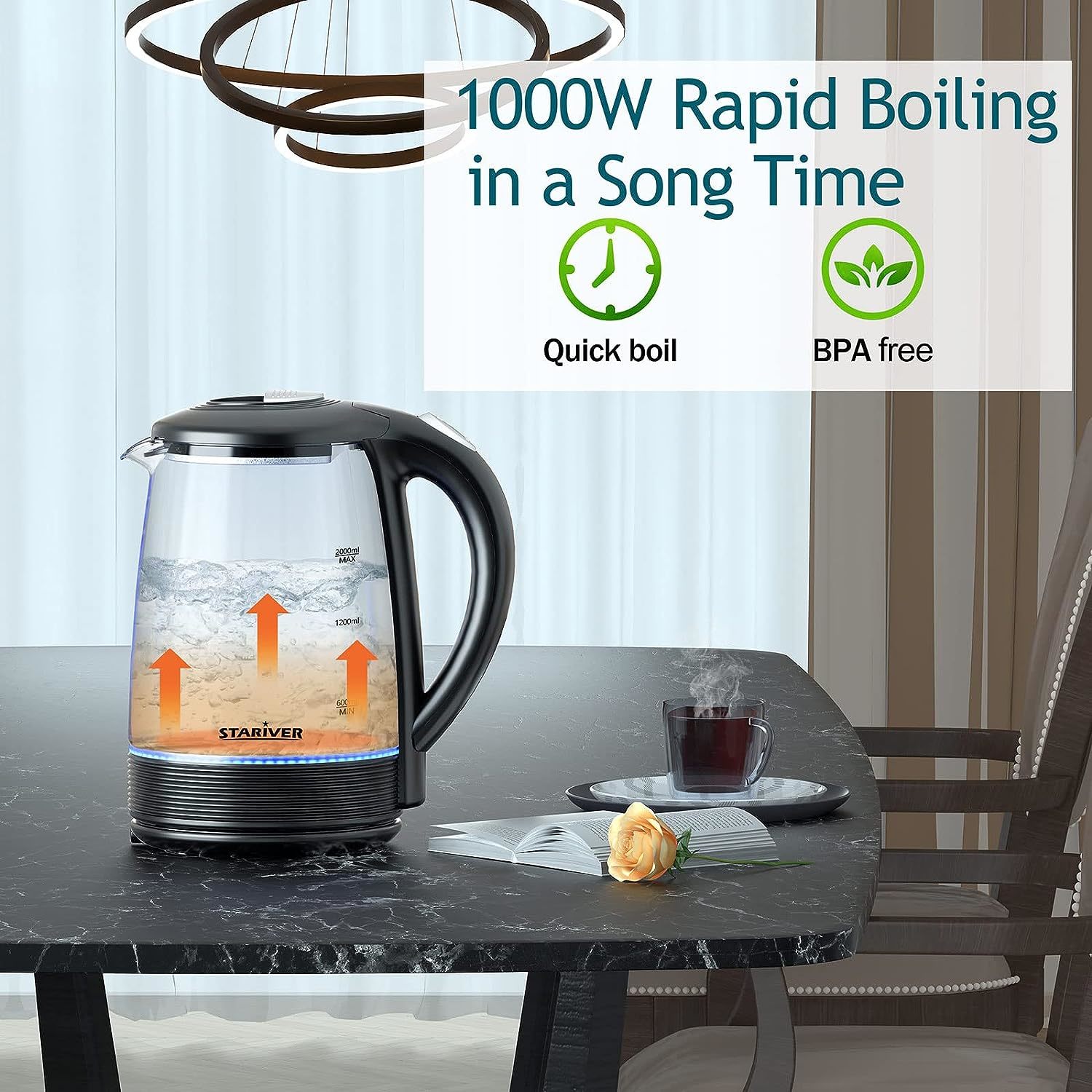 Speed-Boil Electric Kettle - 2L Water Boiler 1000W, Coffee & Tea