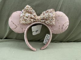 Disney Parks Silver and Pink Bow Sequin Ears Minnie Mouse Headband NEW image 1