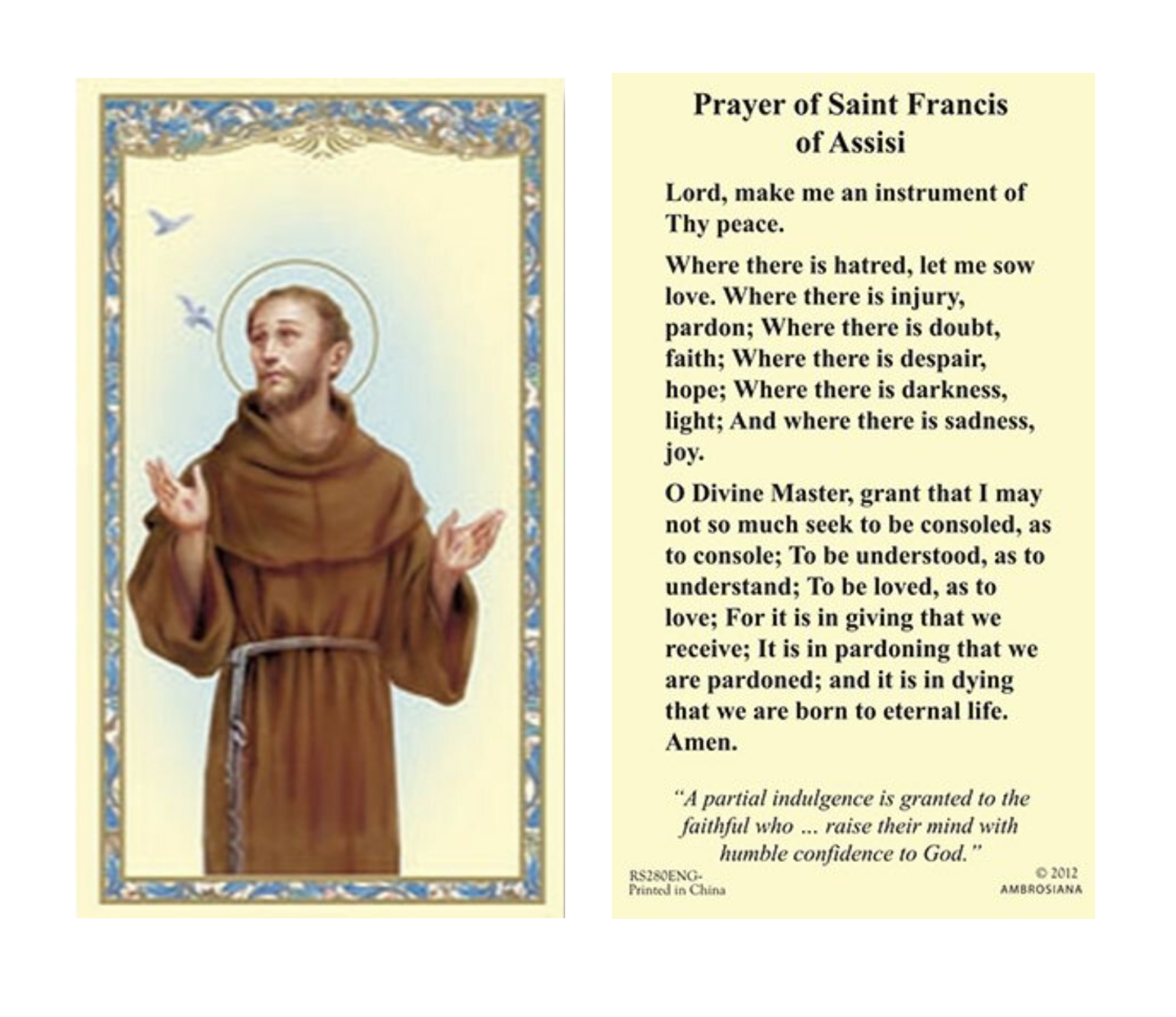 (2 copies) St. Francis of Assisi Holy Prayer Card Peace Prayer Catholic ...