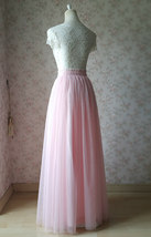 LIGHT PINK Full Length Tulle Skirt Plus Size High Waist Pink Tulle Skirt image 6