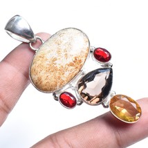 Fossil Coral Multi Cut Stone Handmade Ethnic Gift Pendant Jewelry 2.90&quot; ... - $8.99