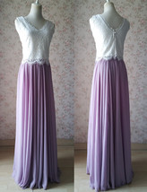 Rustic Wedding Lavender Maxi Chiffon Skirt Lace Top 2-Piece Bridesmaid Dresses