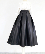 Burgundy Polka Dot Pleated Midi Skirt Women A-line Full Pleated Midi Party Skirt image 11