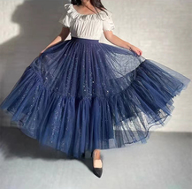 Women Tiered Tutu Skirt Outfit Navy Blue Layered Skirt Plus Size Holiday Outfit 