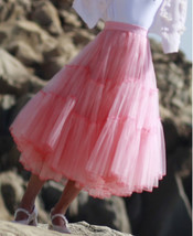 PINK Layered Tulle Midi Skirt Outfit High Waist Romantic Tulle Tutu Skirt Plus